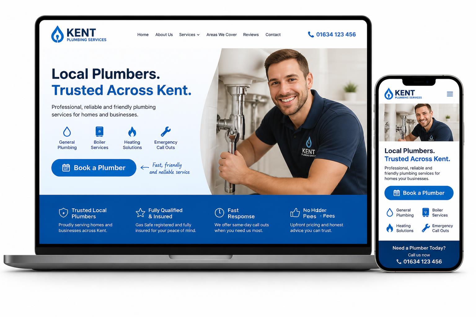 Kent Plumbing Services website on laptop and mobile