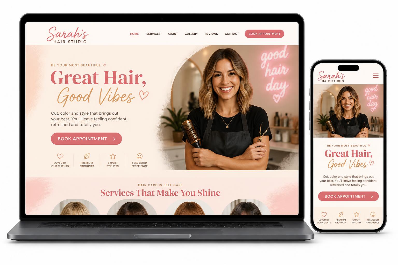 Sarah’s Hair Studio website on laptop and mobile